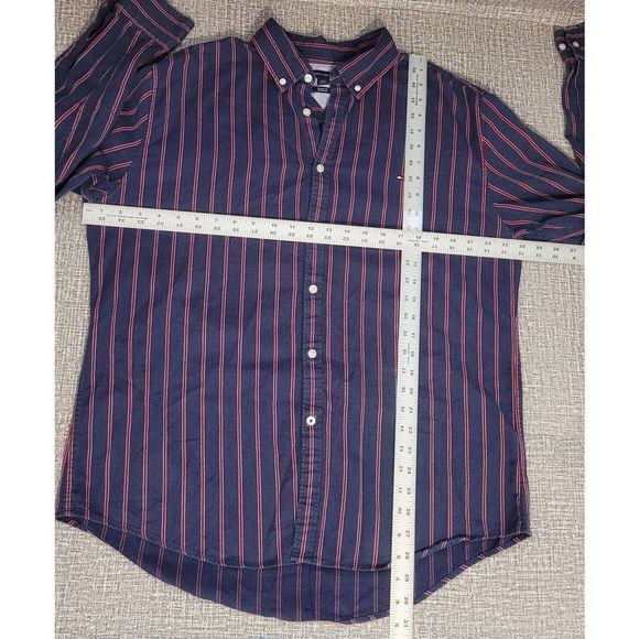 Tommy Hilfiger Stripped Button Down Shirt Mens Size XL Slim Fit Blue Red Preppy - Picture 4 of 5